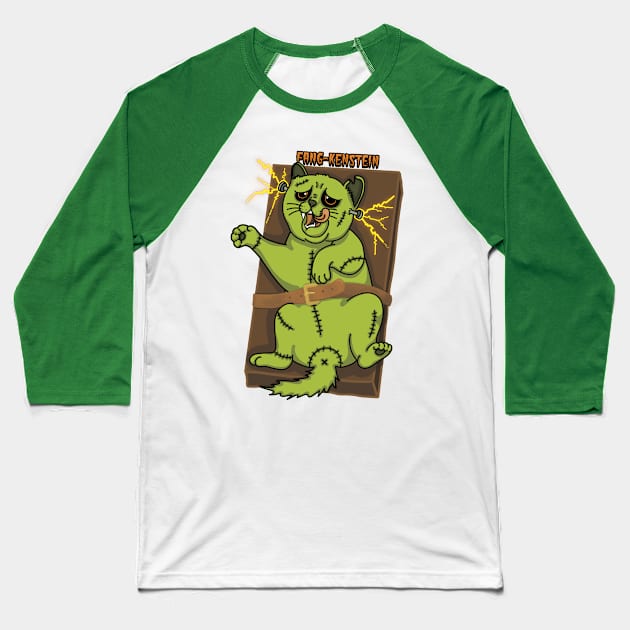 FANG-KENSTEIN, the Creepy Frankenstein Cat Monster Baseball T-Shirt by meow-mom